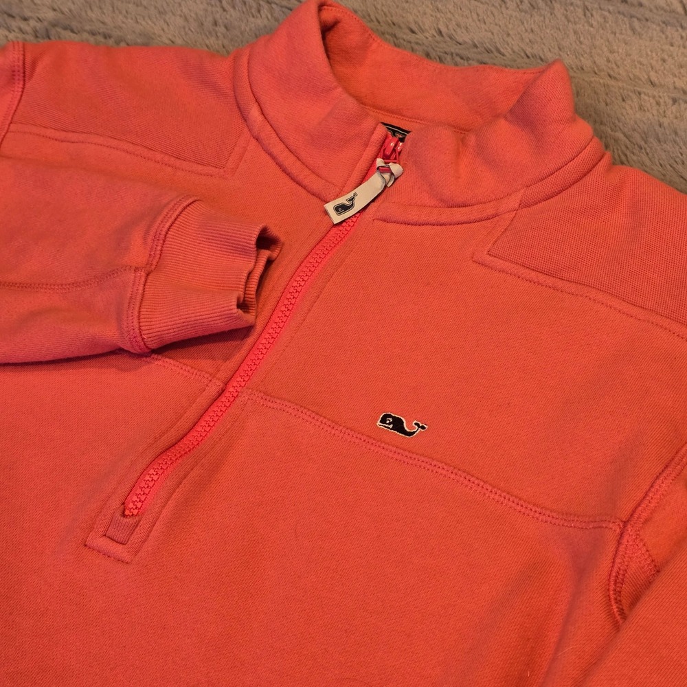 Vineyard Vines Mens Medium Coral Pink Shep Shirt Quarter Zip Cotton Pullover